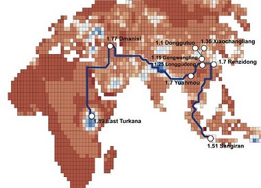 Karta ver hur Homo erectus vandrade