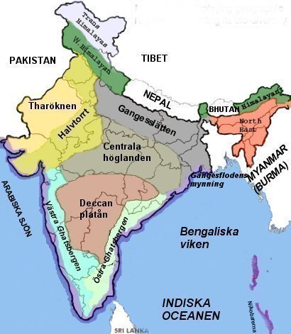 Karta visande de indiska landskapen