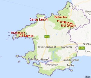 Karta över Pembrokeshire