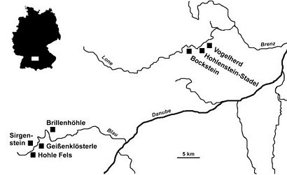Karta visande fyndplatserna i Svabiska Jura