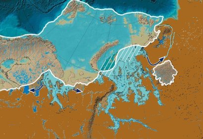 Karta över Ryssland visande istiden för 60 000 år sedan