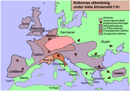Karta visande kelternas expansion i Europa