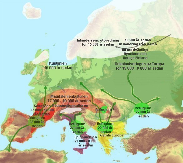 Karta över Europa visande rekoloniseringen