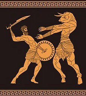 Theseus kämpar med Minotaurus